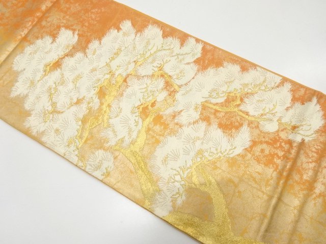 JAPANESE KIMONO / ANTIQUE HIKIHAKU PINE PATTERN WOVEN FUKURO OBI (MATE